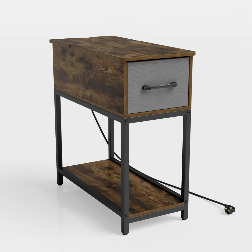Tavolino Divano COSTWAY Marrone Rustico - Arredo LED e Ricarica