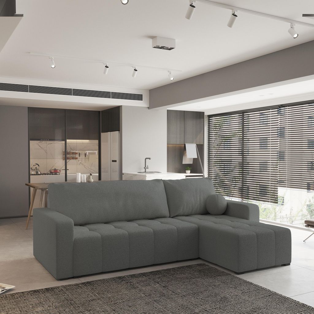 Masseno Ecksofa VOLIRA mit Schlaffunktion L-Form, Sofa mit Bettkasten, Wohnzimmersofa, Couch, Soffa, Bettsofa, Couchgarnitur- Grau, QUELLE 92