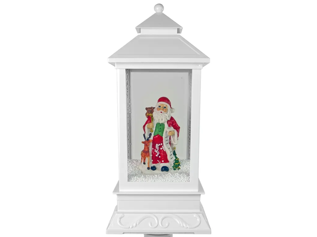 Lanterne musicale de Noël avec neige et Père Noël décoratif blanc