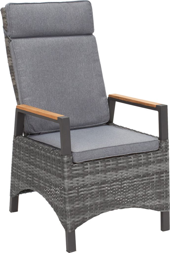 Positionsstuhl Nizza Verstellsessel Gartenstuhl Esstischstuhl Teak-Armlehne Grau