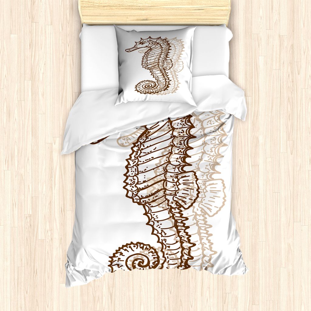 ABAKUHAUS Seahorse Bettbezug Set für Einzelbetten, Exotische Seetier Waves, Milbensicher Allergiker geeignet mit Kissenbezug, 135 cm x 200 cm - 80...