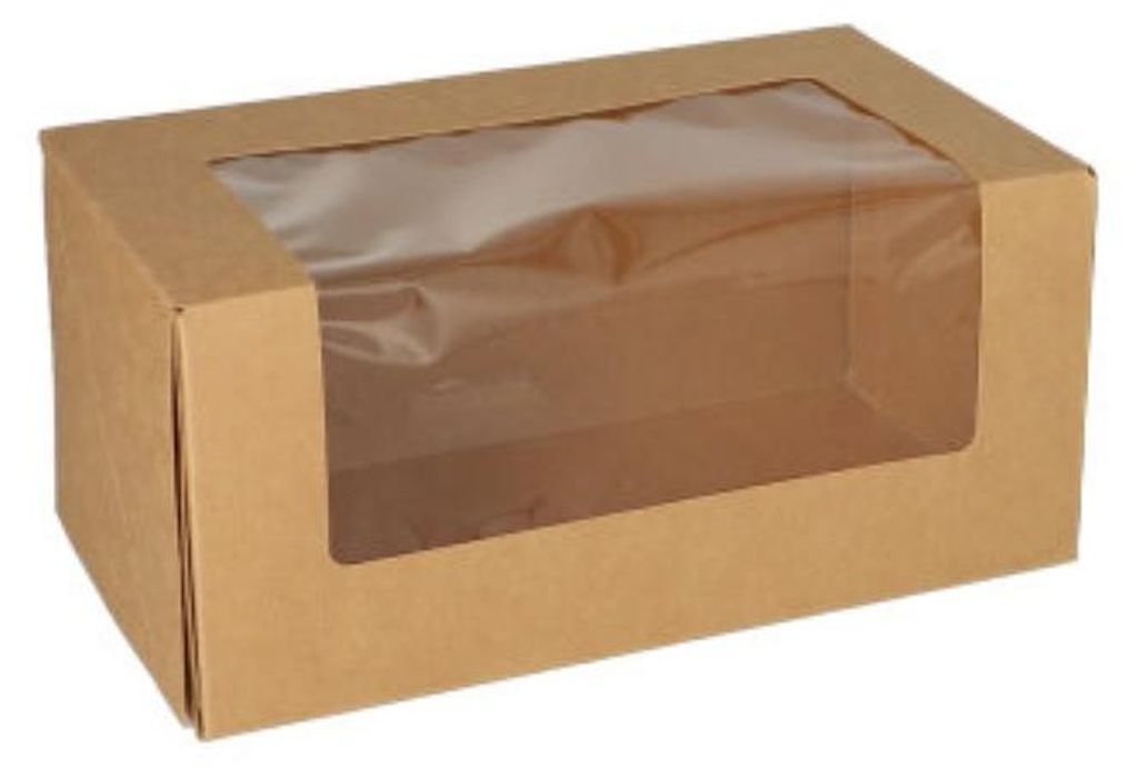 PAPSTAR Tortenkartons eckig mit Sichtfenster, 10x22x12 cm, PLA | Folie (25 Stück)