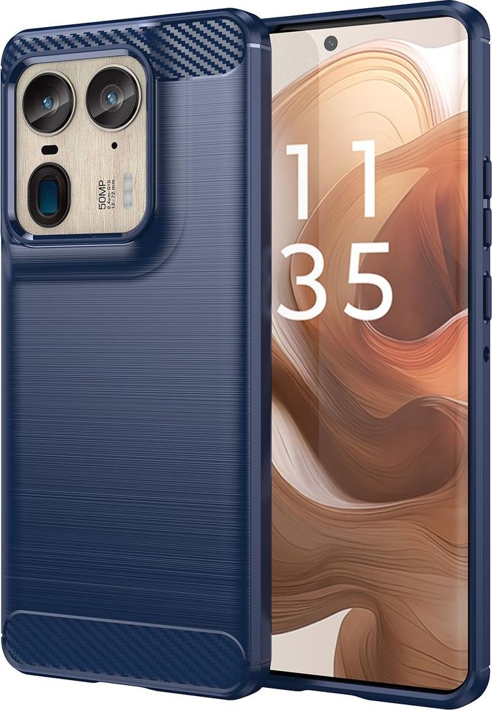 Hülle für Motorola Edge 50 Ultra - Phonesta Carbon Silikon Back Cover - Blau
