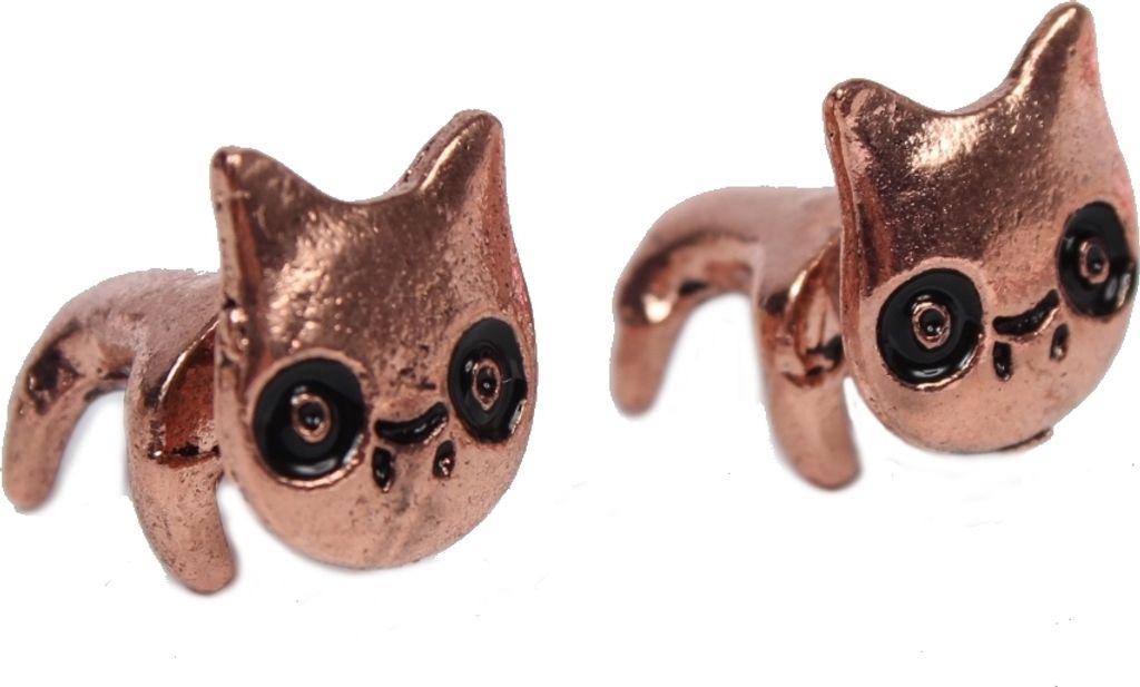3D Katzen Ohrstecker Ohrringe in der Farbe Bronze
