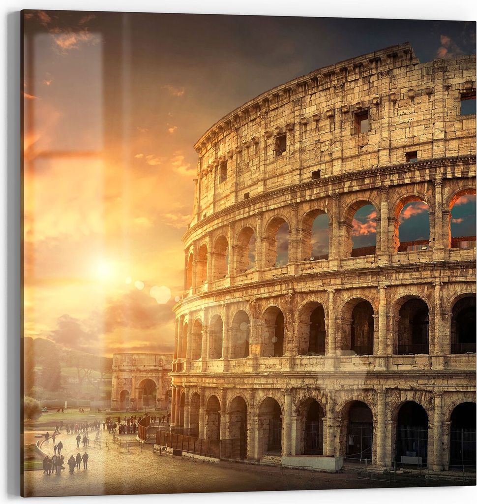 DEQORI Glasbild Acryl 50x50 cm 'Colosseum im Abendlicht' Wandbild Bild modern Deko