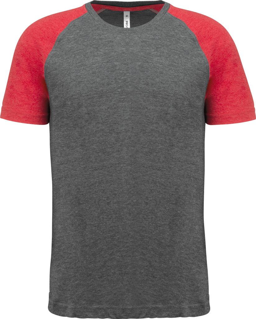 Proact Herren Sport T-Shirt Kurzarm Baumwolle Rundhals Basic Slim Fit, Größe:XL, Farbe:Grey Heather/Sporty Red Heather