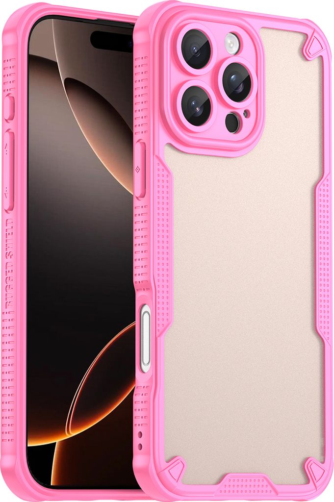 Schutzhülle für iPhone 16 Pro Max, transluzente matte Rückseite, TPU Bumper Case Pink