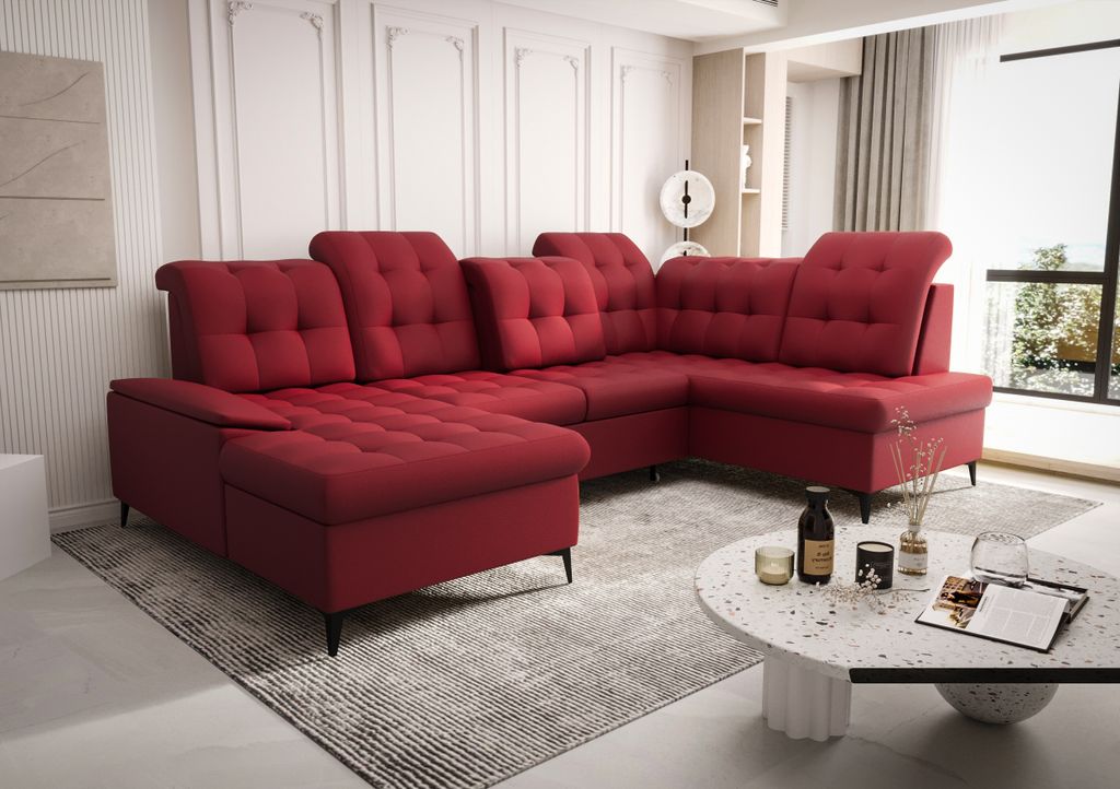 Ecksofa U 343 cm Rechts Rot Kunstleder Kongo RBN17