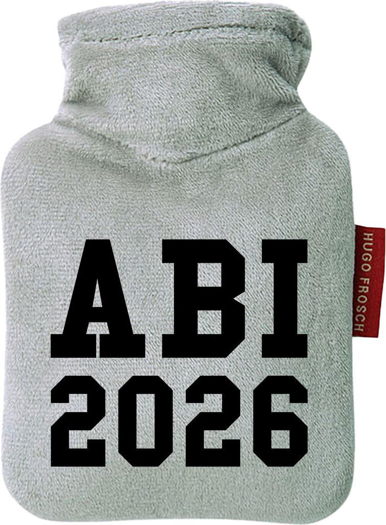 Huuraa Mini-Wärmflasche ABI 2026 Abitur 0,2 Liter Grey Mini Veloursbezug Taschenwärmer Geschenkidee