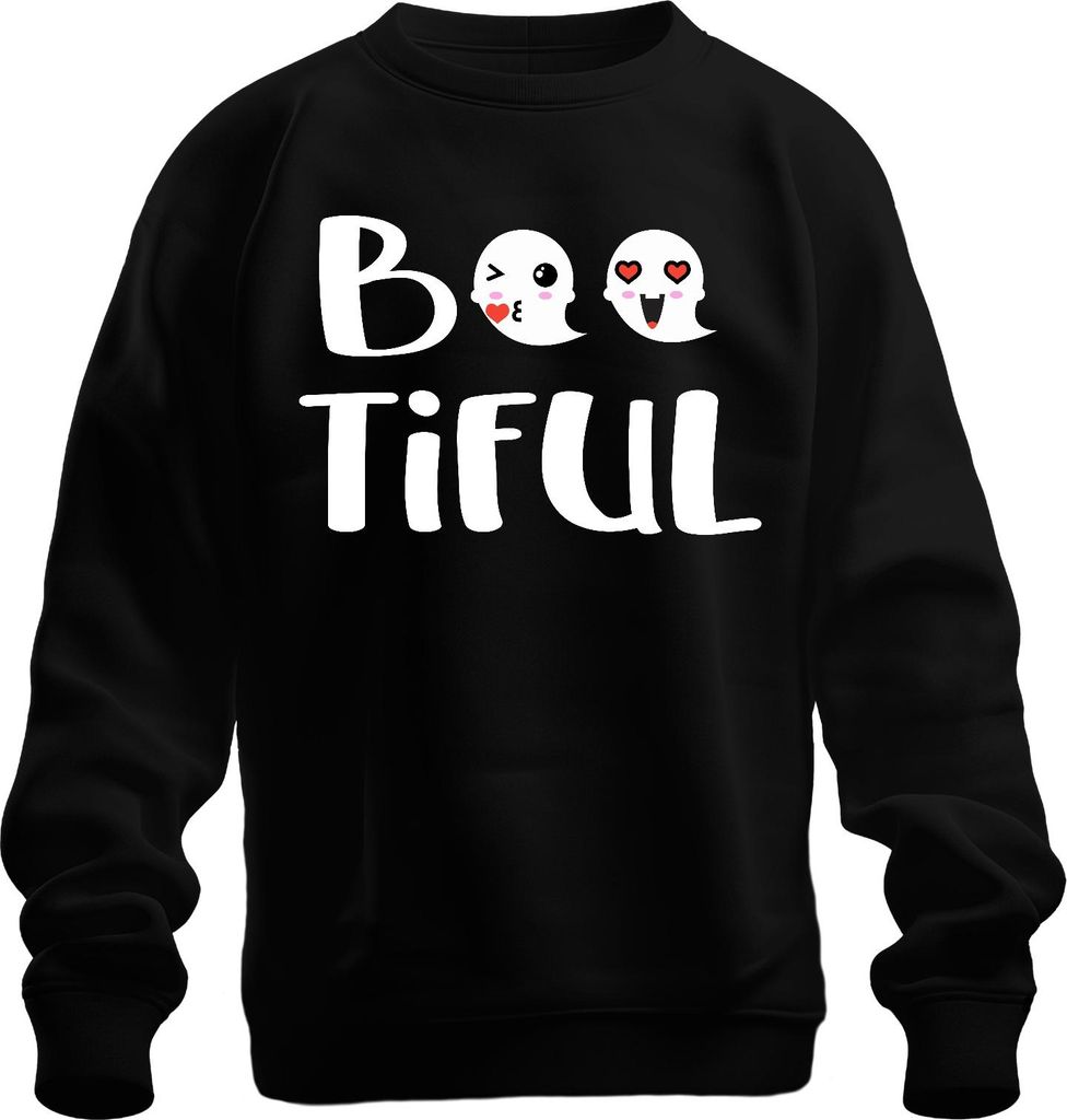 Boo Tiful Halloween Geister Niedlich Herz Emoji Geschenk Lustig Uni Sweatshirt Pullover, Schwarz, XL