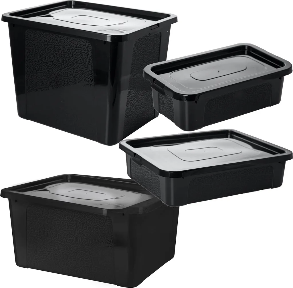 Multibox Noir Empilable avec Couvercle 4,5-30L - Set de 4 Rangement