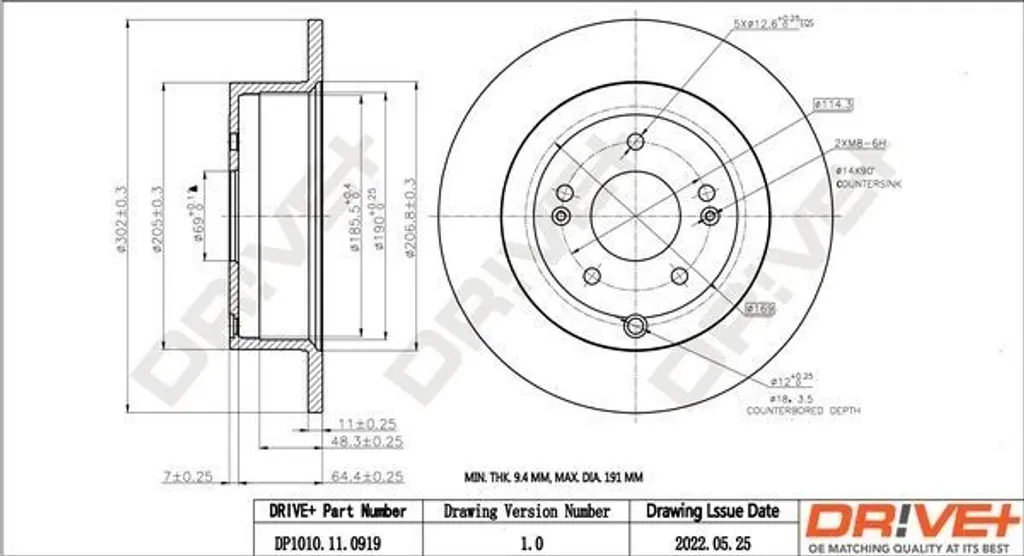 Disque de frein fonte haute densité Dr!ve+ DP1010.11.0919 Santa Fe II CM