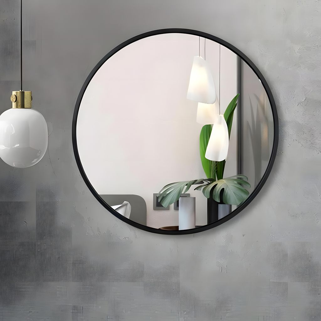Runder Wandspiegel im Loft-Stil mit schlichtem schwarzen Rahmen