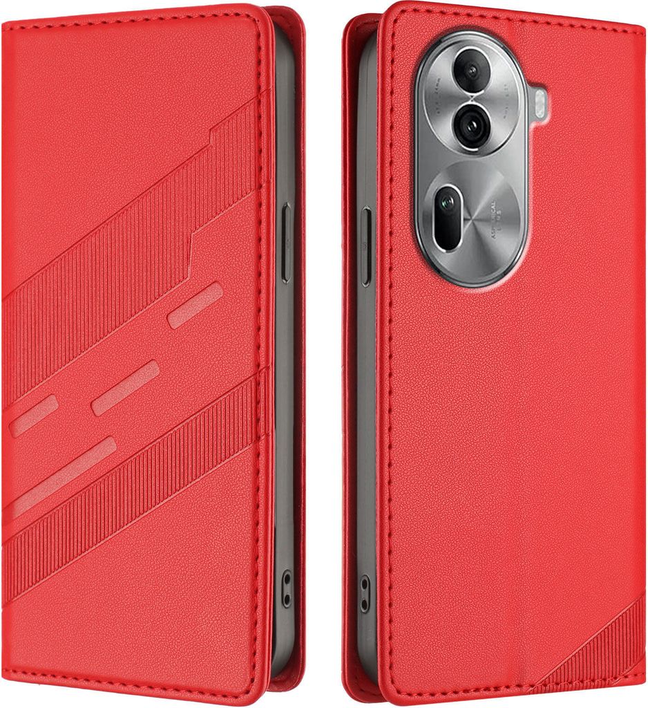 Hülle für Oppo Reno11 Pro 5G, Kunstleder Brieftaschen Handyhülle mit Kartenfach und Standfunktion Rot