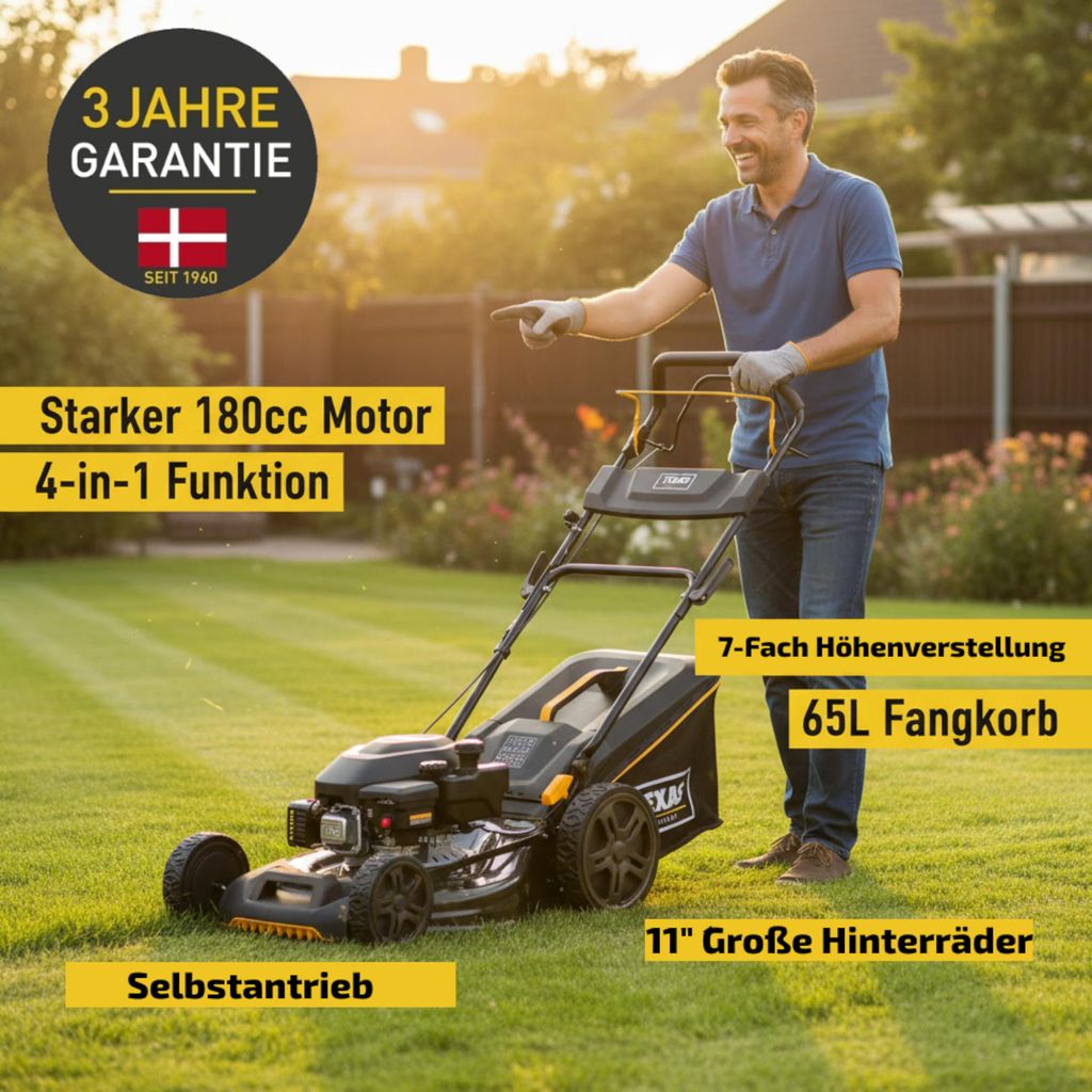 TEXAS TPL 510TR/W Benzin‐Rasenmäher 51 cm 180cc TG590 3‐in‐1 mit Selbstantrieb & 65L Fangkorb
