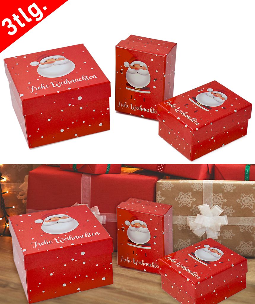 3x Geschenkboxen mit Deckel - Schriftzug "Frohe Weihnachten" - Boxenset Geschenkverpackung Geschenkschachteln Geschenkkarton Pappboxen Schachtel Bo...