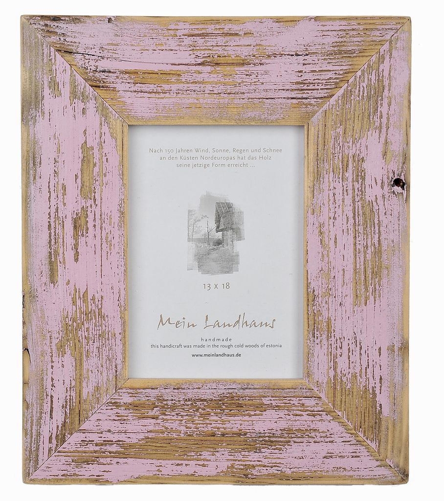Landhaus Bilderrahmen 13x18 cm aus recyceltem Alt-Holz in Rose, Vintage Rustikal, 7 cm breite Leiste