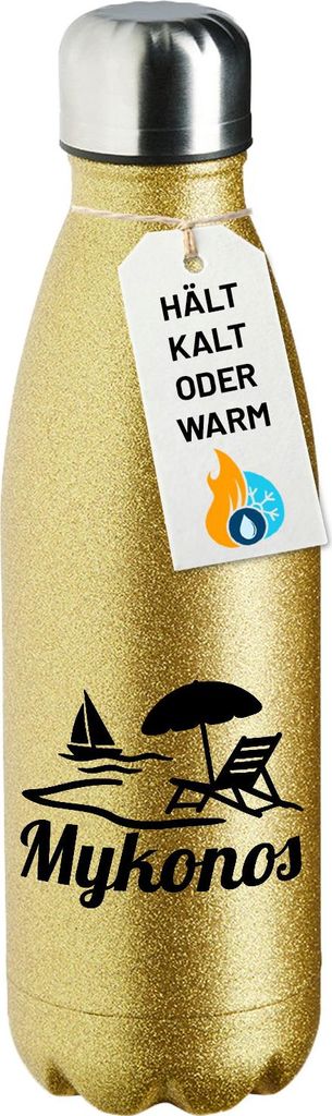 Huuraa Trinkflasche Mykonos Griechenland 500ml Gold Edelstahl Wasserflasche Trinkflasche Geschenkidee