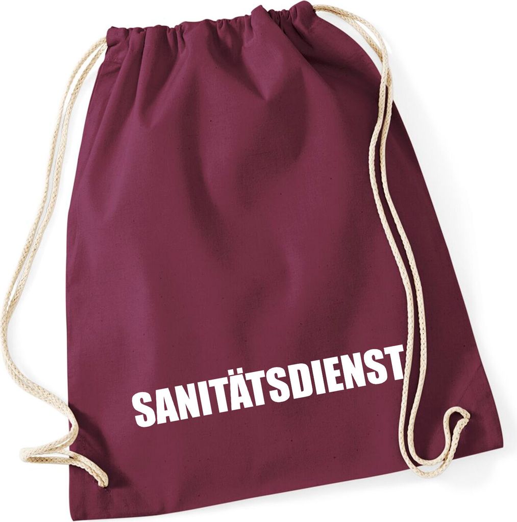 Huuraa Turnbeutel Sanitätsdienst Schriftzug 12 Liter Burgundy Baumwolle Rucksack Geschenkidee