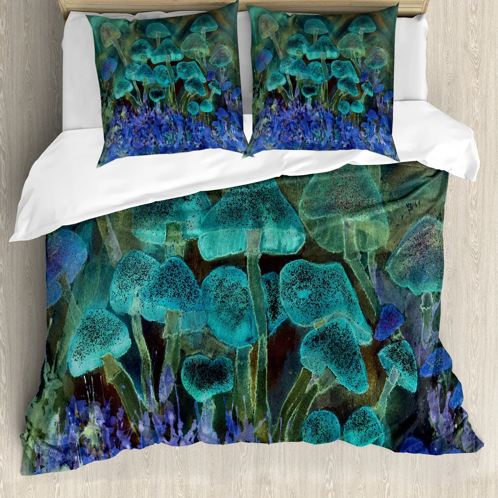 ABAKUHAUS Set copripiumino psichedelico per letti matrimoniali, motivo funghi sognanti, antiacaro, adatto a chi soffre di allergie, con federe, multicolore