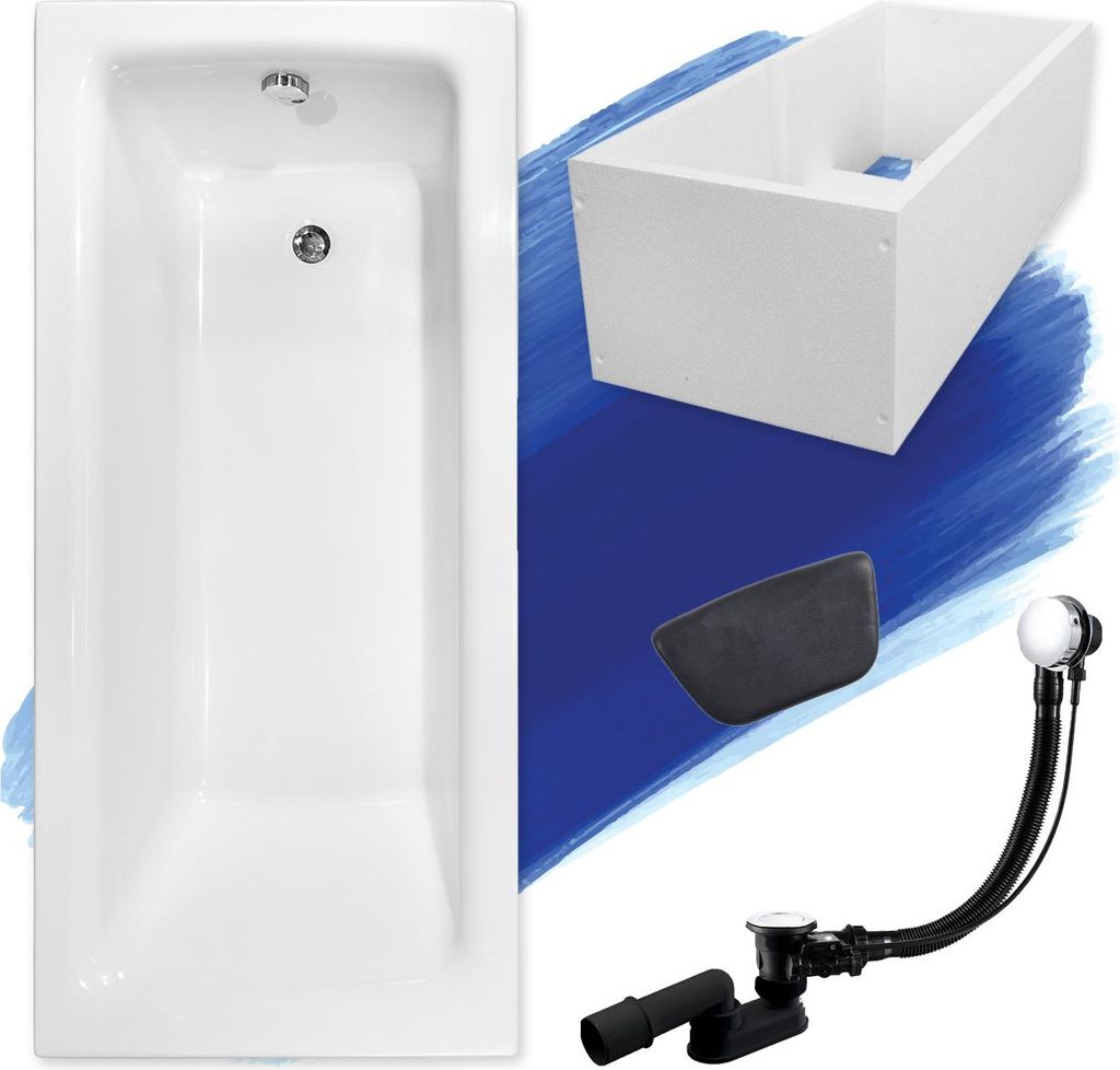Badewanne Rechteck 140x70 + Wannenträger + Kopfstütze, Produktbild 