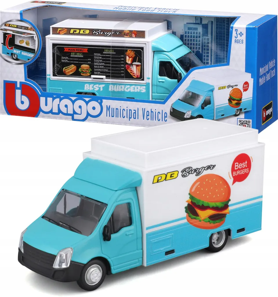Camion Food Truck Bburago Bleu 18-32271 en Métal Injecté Haute Finition