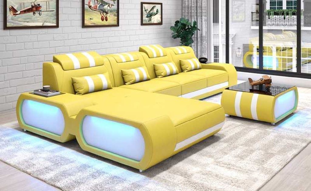 Eckgarnitur Ecksofa L Form Ledersofa Sofa Couch Gelb Luxus Design Couchen