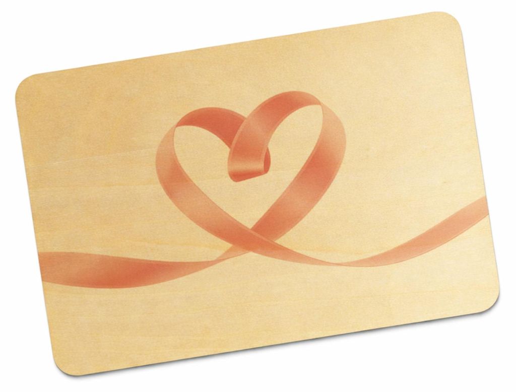 Herz Schleifenband Postkarte aus Holz
