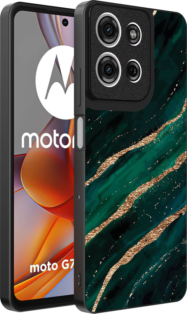 Smartphonica Phone Case Fit für Motorola Moto G75 mit Marmor-Druck - TPU zurück Abdeckung Fall Marmor-Design - Gold Grün