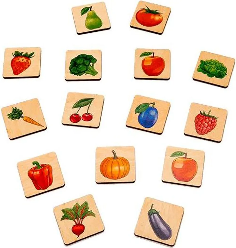 Jeu éducatif mémory bois fruits et légumes pour l'éveil des enfants dès 3 ans