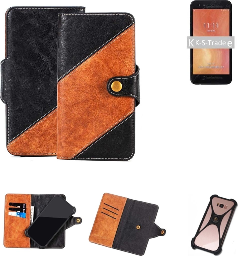 K-S-Trade Handyhülle Schutzhülle Bookstyle Case Wallet-Case kompatibel mit Huawei Honor Play Handy Cover Bumper Klapphülle schwarz hellbraun 1x
