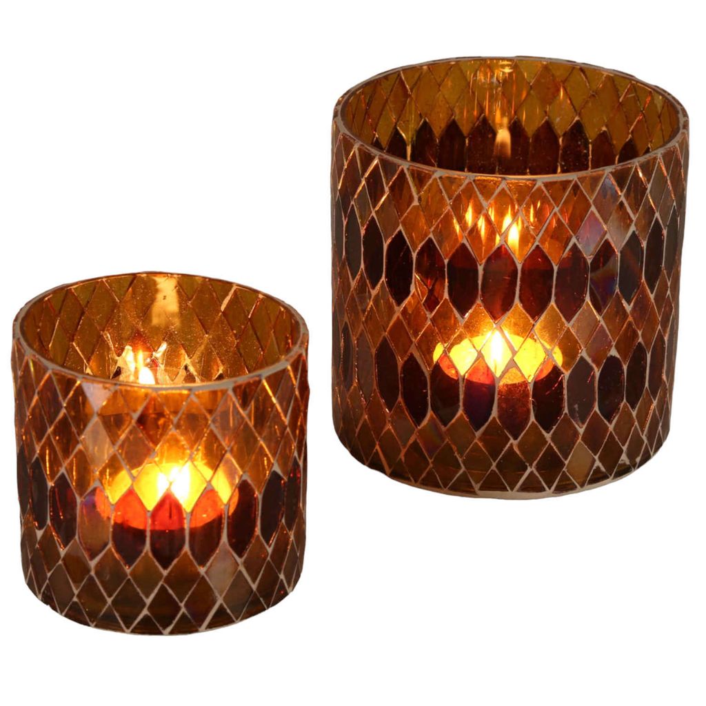 Marokkanisches Mosaik Windlicht Rayan Gelb, Größe:2er Set