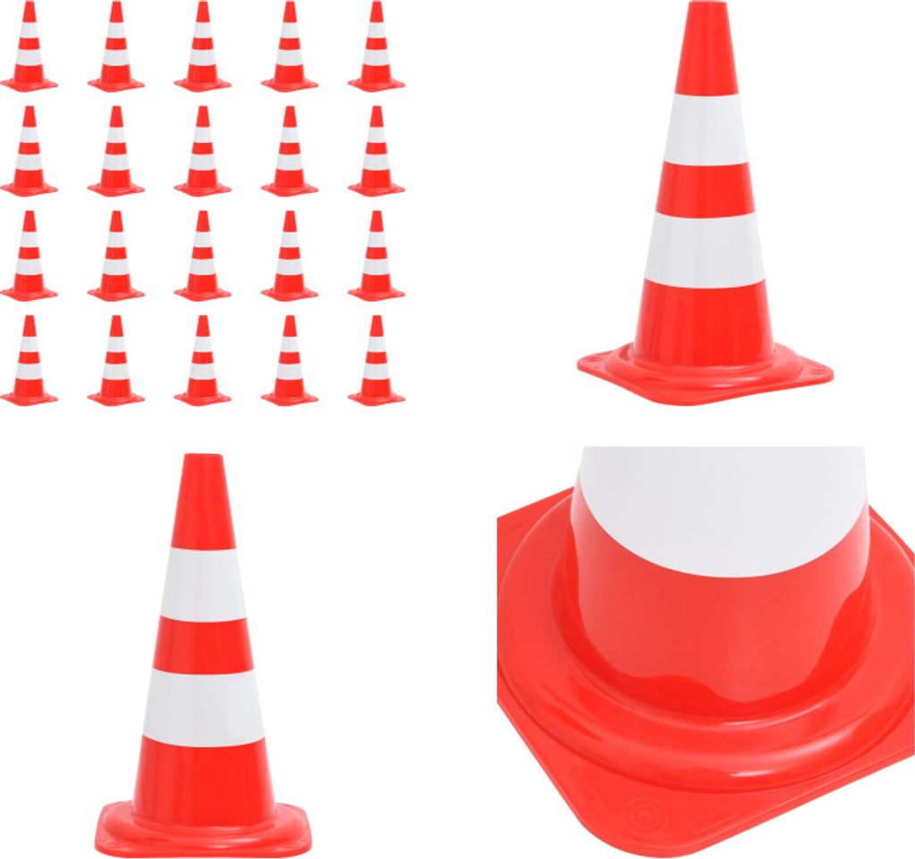 vidaXL Reflektierende Verkehrskegel 20 Stk. Rot und Weiß 50 cm - Verkehrskegel - Verkehrsleitkegel - Leitkegel - Verkehrszeichen