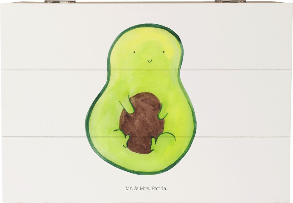 Mr. & Mrs. Panda Holzkiste Avocado Kern 22 x 15 cm - Weiß - Geschenk, Kiste mit Deckel, Spruch Leben, fotobox, Holztruhe, Box, Pflanze, Holz Aufbe...