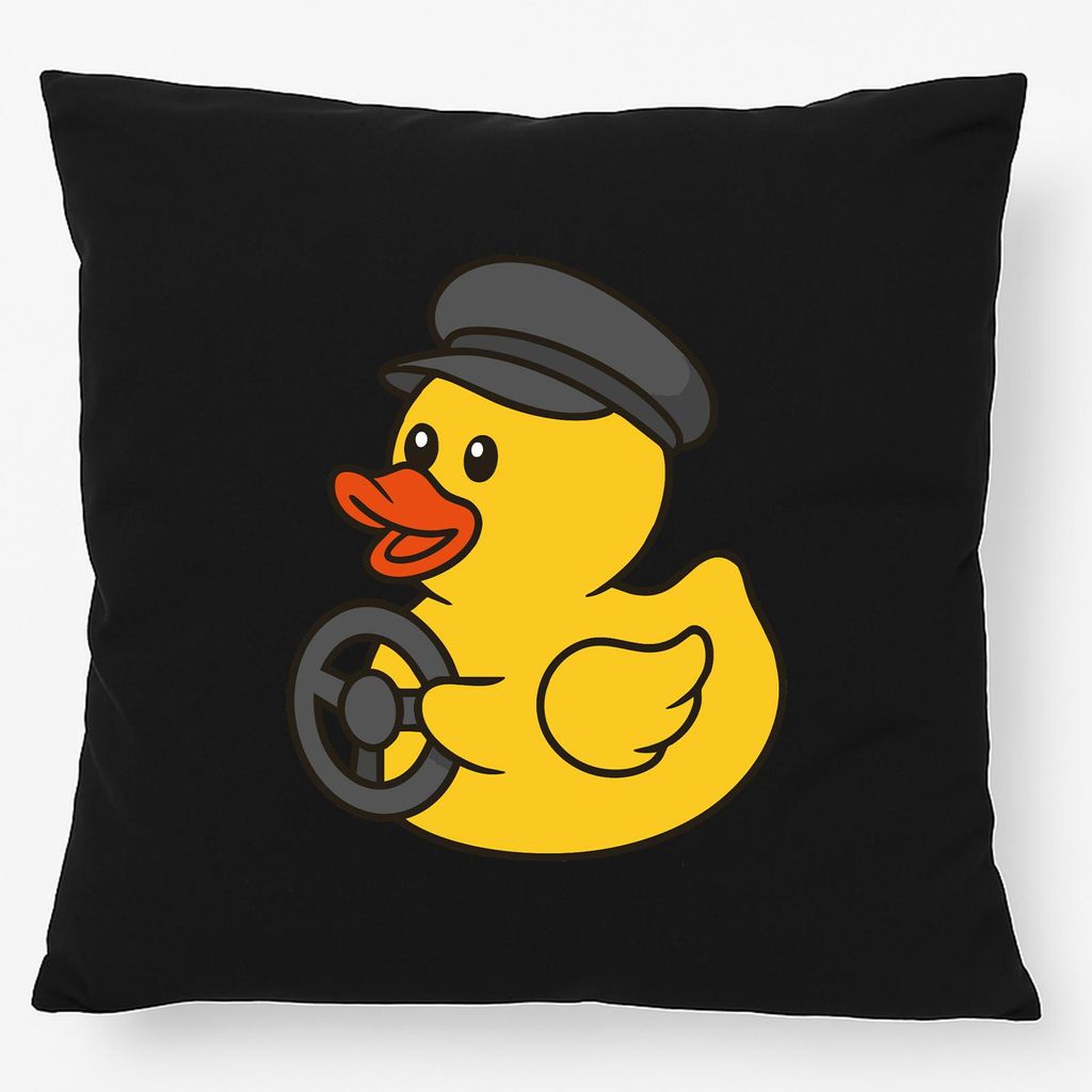 Huuraa Kissen Quietscheente Kraftfahrt Comic Gummiente 40x40cm mit Füllung Black Baumwolle Dekokissen Geschenkidee