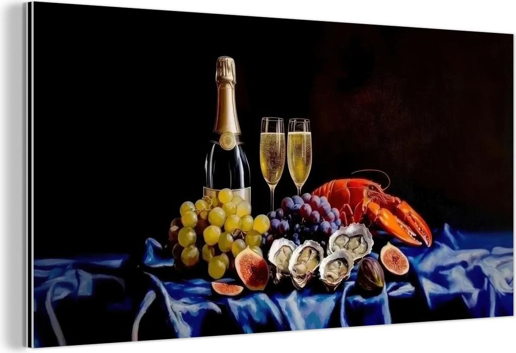 MuchoWow Wanddekoration Metall Metallbild Wandkunst 120x60 cm Champagner - Luxus - Austern MuchoWow Aluminium Gemälde - Metalbilder