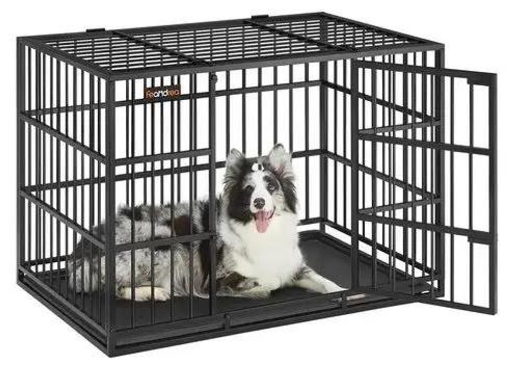 Hundetransportbox - Hundekäfig - 107×70×75 cm (L×B×H) - 2 Türen - Schwarz