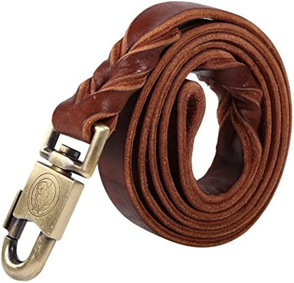 Guinzaglio da Passeggio in Pelle per Escursioni - 150cm Marrone Intrecciato