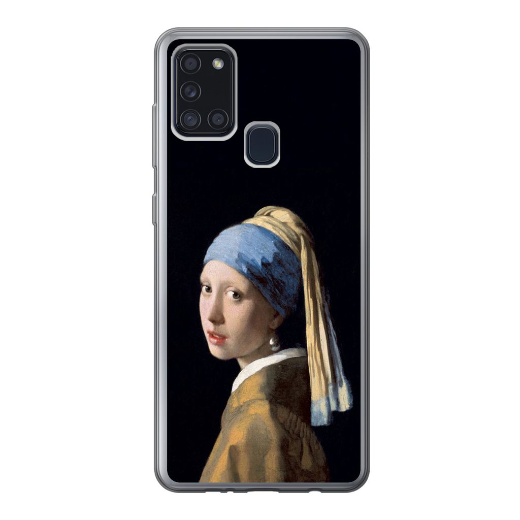 MuchoWow Handyhülle Schutzhülle Hülle für Samsung Galaxy A21s Mädchen mit Perlenohrring - Vermeer - Kunst Silikon Softcase Handy Hülle - Ha...