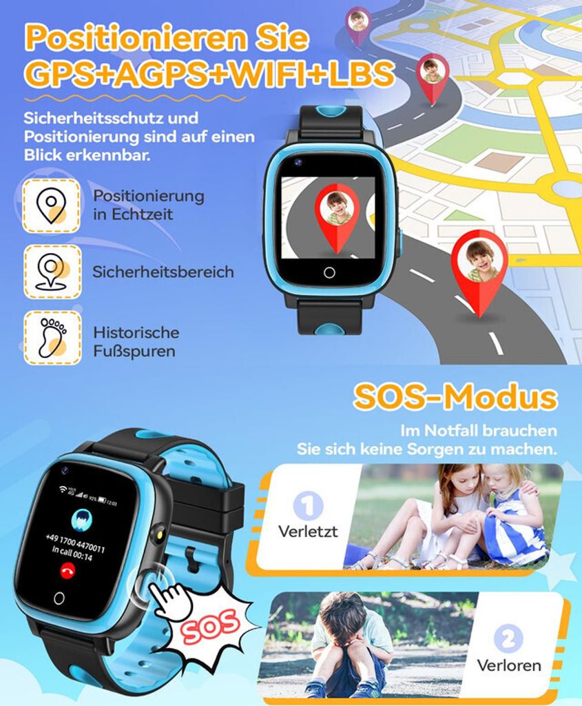 4G Smartwatch Kinder mit GPS und Telefonfunktion, IP68 Produktbild 2