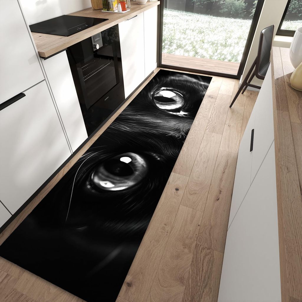Küchenteppich 80x300cm rutschfest & abwischbar PVC Läufer - Katzengesicht