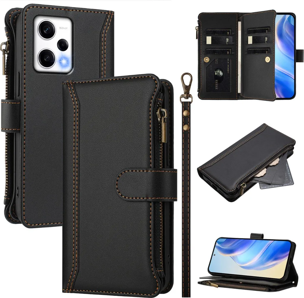 Custodia Wallet per Xiaomi Redmi Note 12 Pro Plus - Nero con Cerniera