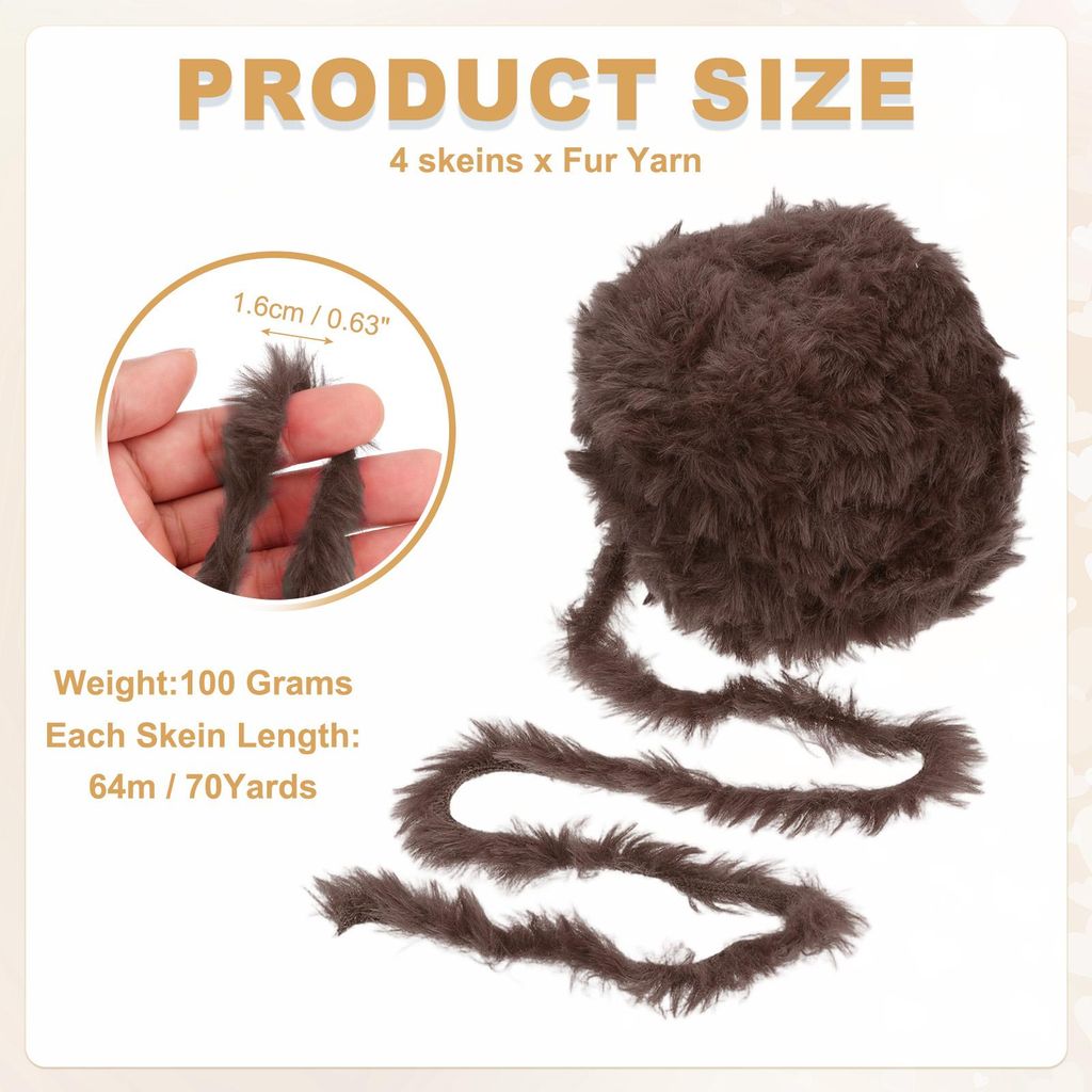 70 Yards Plš¹schgarn Plš¹schwolle Fluffy Yarn, 4 Kn?uel 100 Gramm Weiches Plš¹sch Flauschiges Dickes Kunstfell Plš¹schwolle zum H?keln Hand...