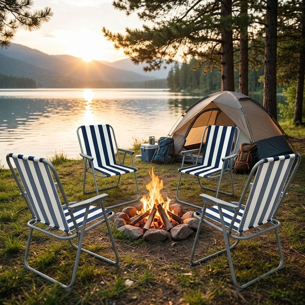 4er-Set Campingstuhl blau/weiss - klappbar, robust & Produktbild 