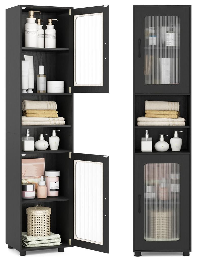 COSTWAY Badezimmerschrank, Hochschrank mit 2 transparenten Produktbild 