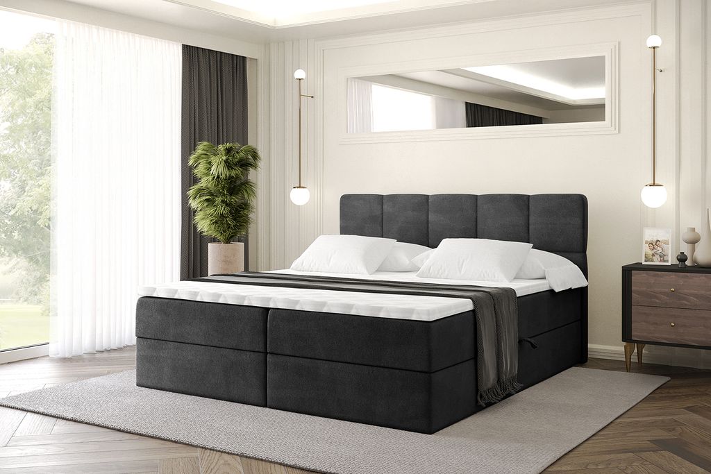 ALTDECOR Boxspringbett mit Matratze und Lattenrost, Topper, Polsterbett mit Bettkasten, Bett mit Stauraum H4-Matratze, Doppelbett, Boxbett - LIRO -...
