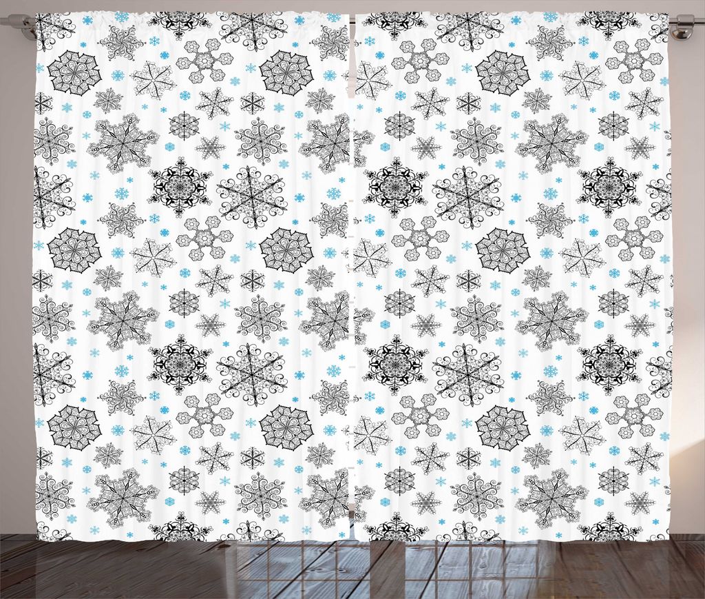 ABAKUHAUS Schneeflocke Rustikaler Gardine, Spitze Art-Winter, Schlafzimmer Kräuselband Vorhang mit Schlaufen und Haken, 280 x 175 cm, Blau Schwarz...