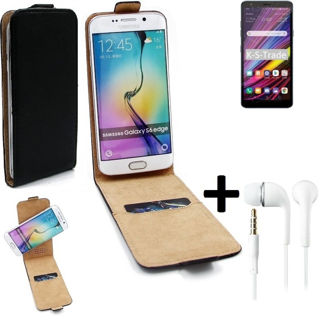 K-S-Trade Handyhülle + Kopfhörer kompatibel mit LG Electronics Neon Plus 360° Flipstyle Schutzhülle Smartphone Tasche Case Flip cover schwarz 1x