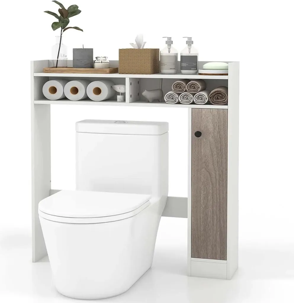 Armoire WC bois blanc avec étagères réglables et cadre robuste 60cm