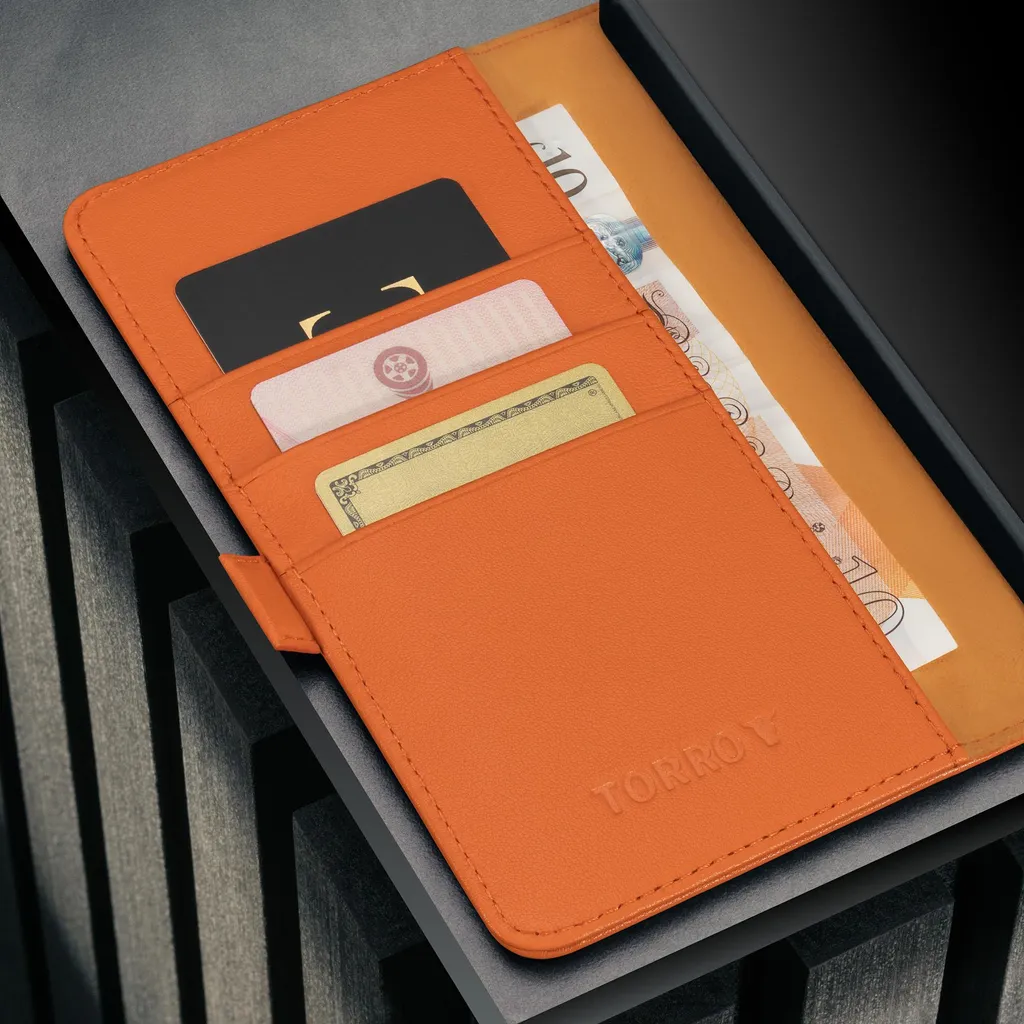 Étui support Galaxy S26 Ultra en cuir véritable orange finition artisanale